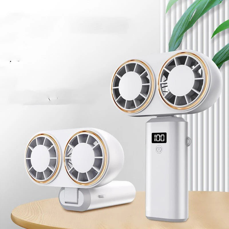 Portable Folding USB Fan – Dual Airflow, Digital Screen, 5-Speed Rechargeable Travel Fan - Lees Store